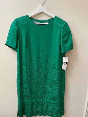 100% Silk vintage Liz Claiborne Jacquard Green Polka Dot Dress